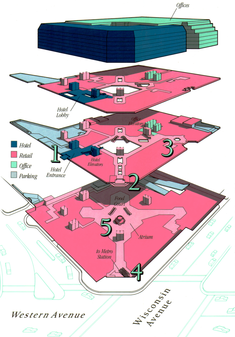 Illustration, Exploded Floor Plans, Chevy Chase Pavilion, Washington, District of Columbia