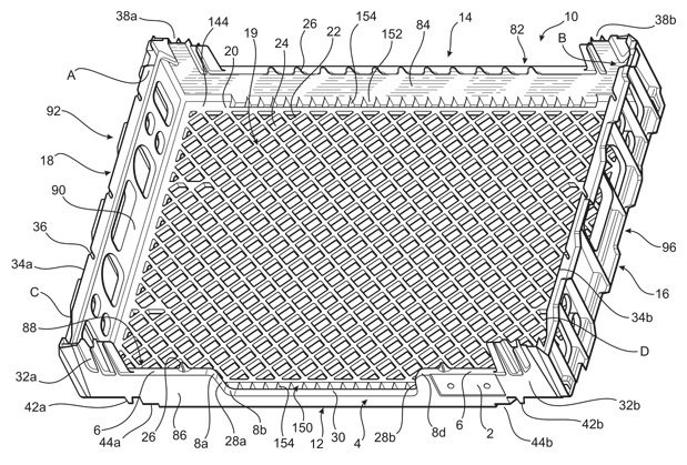 Patent Illustration for a Interlocking Shipping Crate.