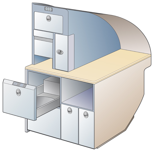 Product Illustration of a microwave in a drawer for an Airplane Galley