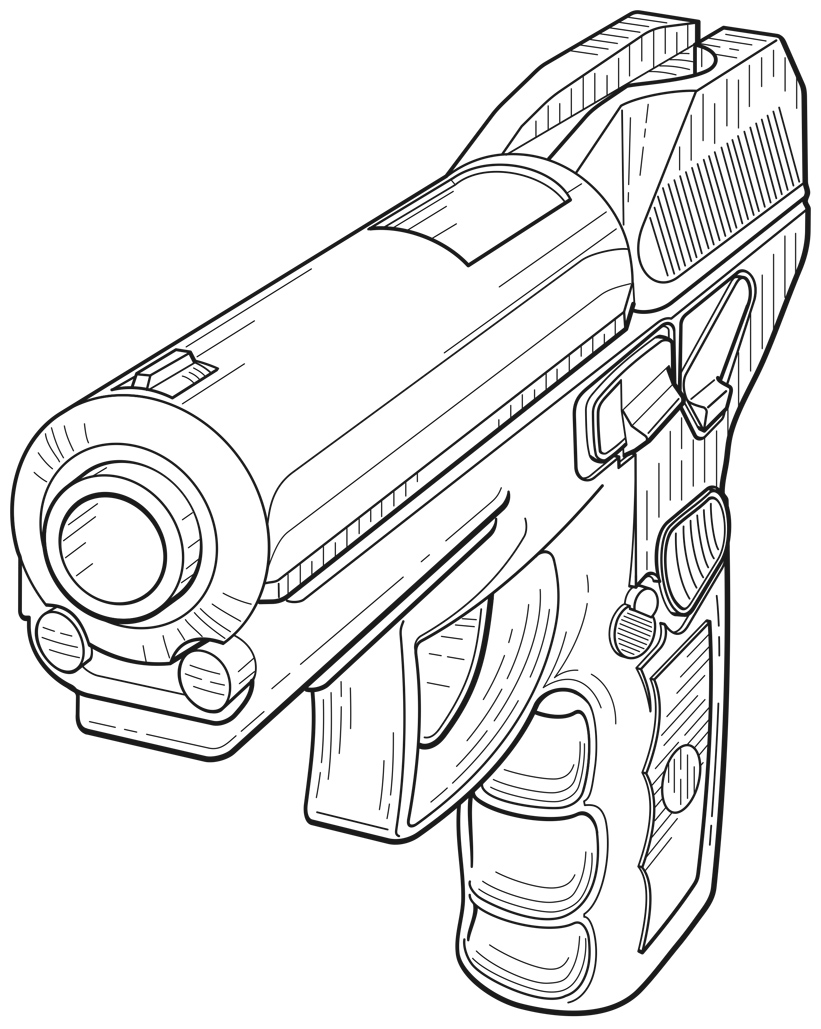Patent Design Illustration, Pistol Design, Perspective