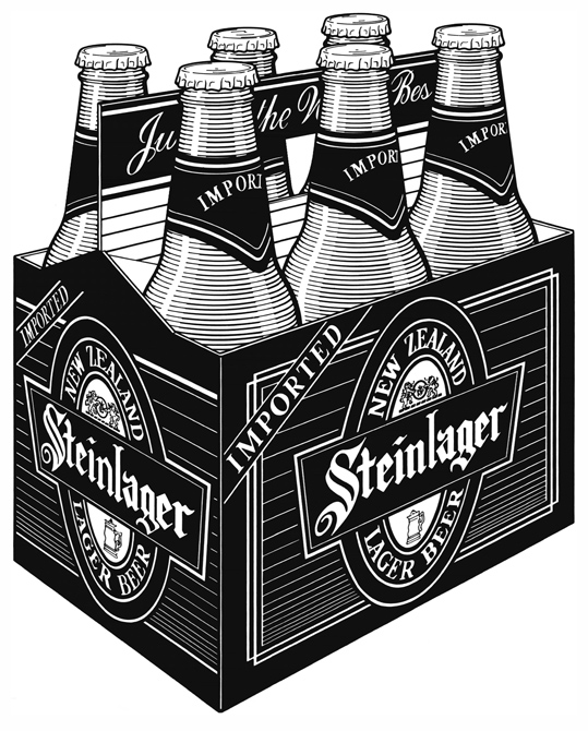 Product Illustration of a Steinlager 6 Pack, for a cut sheet.