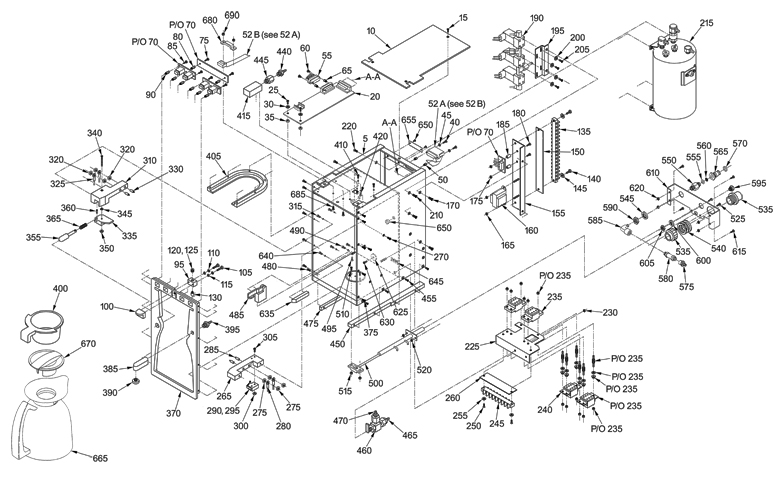 Coffee Maker with Carafe, Parts Assembly