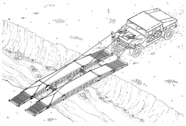 Humvee with Unfolded Portable Bridge