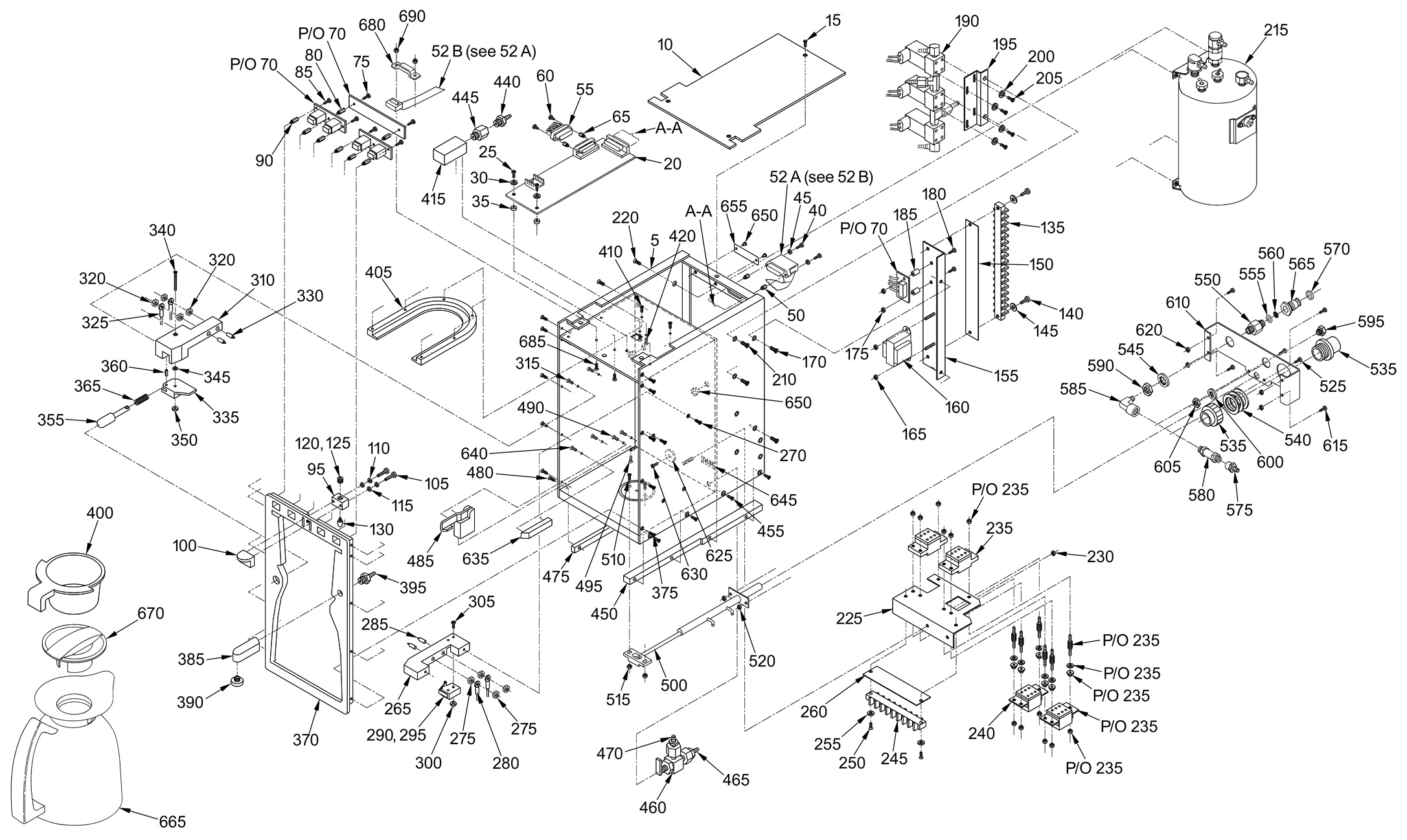 Coffee Maker with Carafe, Parts Assembly